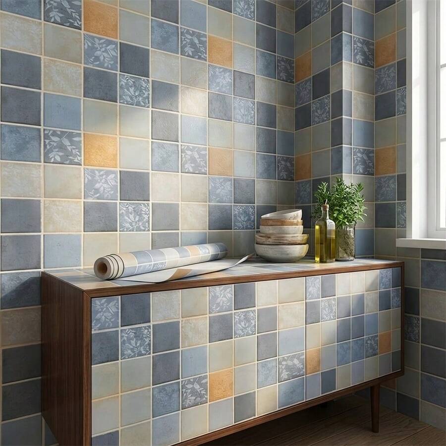1 Roll Moroccan Vintage Tile Peel And Stick Wallpaper, Self Adhesive Waterproof Oilproof Kitchen Backsplash Contact Paper, Bohemian Geometric Tile Sticker, Removable Heat Resistant Countertop Cabinet Wall Decor Stickers For Bathroom Renovation - 1PC - View 1