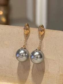 1 Pair Fashionable Exquisite Geometric Tassel Grey Faux Pearl Earrings Suitable For Women's Daily And Party Wear - Yellow Gold - View 6