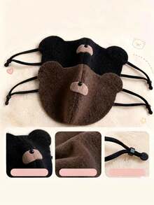 1PCCute Bear Ear Plush Winter Face Cover Soft Fuzzy Windproof Warm Fashion Accessory For Small Face - Multicolor - View 4