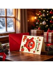 6Pcs Christmas Greeting Cards With 6 Envelopes, Cute Red Fluffy Monster Xmas Note Cards, Merry Christmas Holiday Cards For Family Friends Gift Greeting - Multicolor - View 5