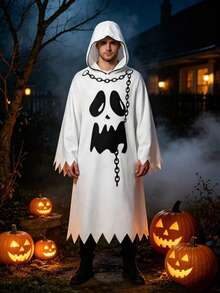 1pc Halloween Ghost Face White Ghost Cape, Unisex Cosplay Costume, Suitable For Theme Party (Fits Height 150cm) - View 3