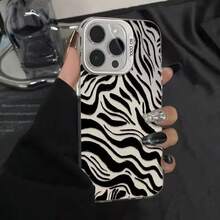 1件裝黑色斑馬紋個性化圖案全包覆TPU防摔手機殼，適用於Apple 16 15 14 13 12 11 Pro Max - 彩色 - 查看 2