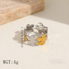 1/5pcs Color Block Stainless Steel Open Rings, Fashionable Women's Rust-Proof Rings, Durable Dual-Tone Rings, Suitable For Daily Wear - Color Block - View 13
