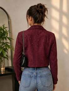 Women Blazers - Burgundy - View 3