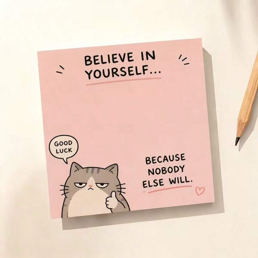 1pc Funny Cat Sticky Notes, Motivational Quotes Memo Pads, Office & Study Message Paper, Cute Kitten Sticky Notes, Reusable, Office Colleague Gift, Employee Appreciation, Christmas Gift, Small Gift - Multicolor - View 1