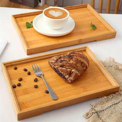 Natural Bamboo Serving Tray Rectangular Wood Coffee Table Tray Decorative Wooden Butler Tray For Breakfast Food Tea Dessert Pastry Cafe Hotel Props
