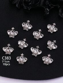 10Pcs 3D Crown Nail Charms, Silver Alloy Rhinestone Crown Nail Art Decorations, Crystal Heart Crown Nail Jewels For DIY Manicure - Multicolor - View 12