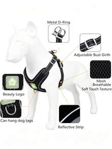 1pc Reflective Dog Harness, Soft Mesh Breathable Adjustable Dog Vest, Suitable For Small And Medium Dogs Outdoor Walking - Black - View 7
