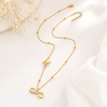 1pc New Classic Initial Infinity Symbol Pendant Gold Stainless Steel Bead Chain Necklace For Women - Necklace - View 3