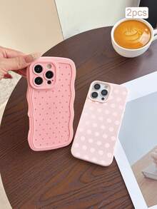 2pcs Polka Dot Print TPU Shockproof Full Coverage Precise Protective Case Compatible With Apple 11/12/13/14/15/16/16Pro/16ProMax/17/17pro/17ProMax/18pro 18ProMax - Multicolor - View 3