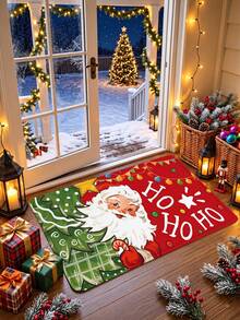 1pc Red Christmas Door Mat, Funny Cute Santa Claus Non-Slip Welcome Mat For Front Door Entryway Floor Hallway Laundry Room Kitchen Sink, Winter Holiday Decor - A - View 6
