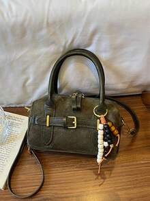 Vintage Colorblock Boston Bag, Maillard Style, Crossbody, Niche Quality, Commuter Women's Handbag - Green - View 8