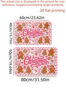 1pc,2d Flat Printing, Pink Christmas Themed Floor Mat - Velvet Material, Gingerbread Man Snowman Pattern, Festive Atmosphere Carpet, Colorful Anti Slip, Machine Washable Carpet, Suitable For Home Decoration, Entrance, Hall, Bathroom And Balcony - A - View 6