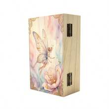 1pc Handmade Wooden Storage Box With Watercolor Fairy Illustration, Gift Storage Box, Small Jewelry Organizer, Keepsake Box For Jewelry Collection, Souvenir Storage, Desktop Organizer, Rustic Home Decor - Multicolor - View 2