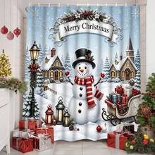 1/4pcs Christmas Snowman Shower Curtain Set, Christmas Tree Snowflake Pine Branch Winter Holiday Bathroom Curtain 180 X 180 Cm, Waterproof Mildew-Resistant Polyester Material, With 12 Hooks - A - View 17