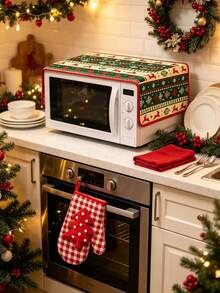 3pcs Christmas Microwave Cover & Oven Mitts Set, Reindeer Snowflake Print Christmas Kitchen Decor, Cute Holiday Cooking Baking Set, Suitable For Kitchen Home Party Gift, Winter Christmas New Year Decoration Set - Multicolor - View 10
