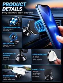 1pc Iron Alloy Magnetic Car Handheld Support Bracket, Strong Magnetic Side Handheld Support, Car Steering Wheel Fixed Handheld Support, Car Interior Accessory, Road Trip Essential, Summer Travel Gear, Father's Day Gift, Memorial Day - Classic Round Style - View 8