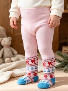 3 Pairs Vintage Floral Pattern Tights For Baby Girls, Soft Skin-Friendly Big Bottom Crotch Leggings, Versatile Holiday Outfit Tights - Multicolor - View 9