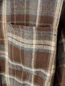 Plus Size Women's Plaid Long Sleeve Single-Breasted Casual Shirt - Brown - View 5