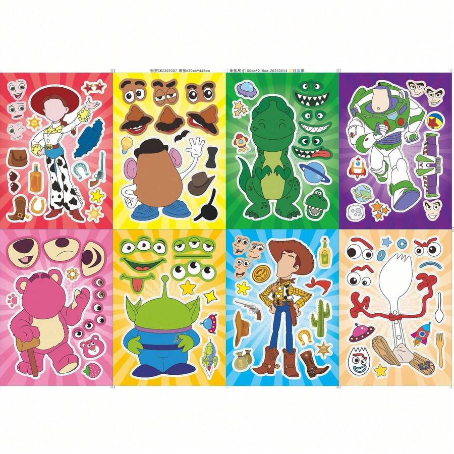 8pcs DIY Sticker Set, Fun Educational Puzzle Stickers, Rich Patterns For Hands-On Interactive Craft Creation, DIY Craft Material, Classic Cartoon Character Designs, Vibrant Colors, Easy To Use, Suitable For Planner Decoration, Scrapbook Creation, Daily Small Gifts, Birthday Presents, Holiday Gifts - Multicolor - View 1