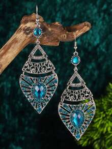 1 Pair Colorful Exaggerated Luxury Vintage Autumn/Winter Full Rhinestone Women's Long Water Drop Earrings - Palace Style - View 14