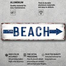 2D 1pc Vintage Beach Directional Sign - Rustic Wall Decor, Arrow-Shaped Indicator, Suitable For Home, Bedroom, Outdoor Space, Farmhouse Aesthetic, Ideal Holiday Gift, Beach Theme Decoration (Random Style) - A - View 1