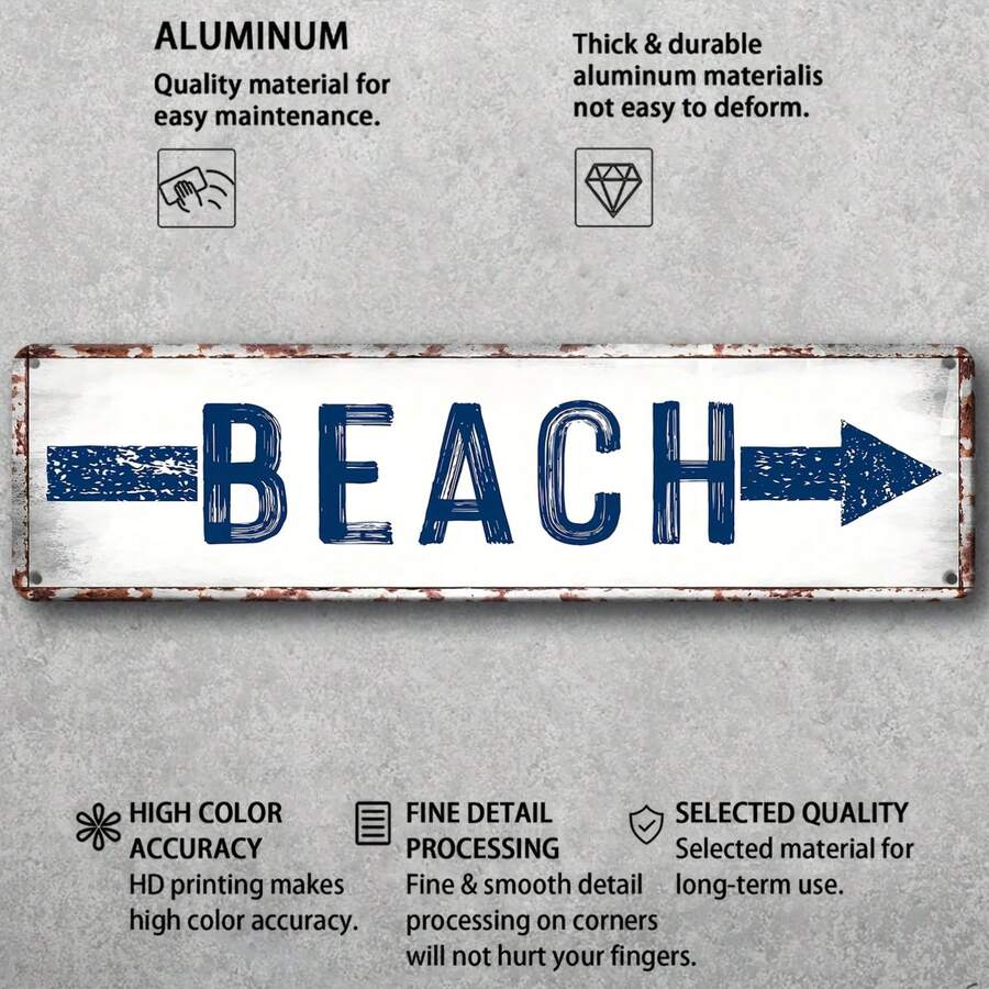 2D 1pc Vintage Beach Directional Sign - Rustic Wall Decor, Arrow-Shaped Indicator, Suitable For Home, Bedroom, Outdoor Space, Farmhouse Aesthetic, Ideal Holiday Gift, Beach Theme Decoration (Random Style) - A - View 1