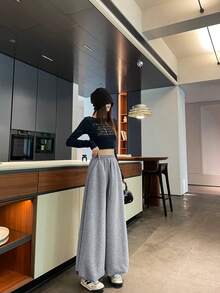 Women's Sports Drawstring High Waist Loose Casual Lantern Pants - Grey - View 5