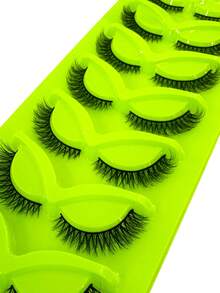 7 Pairs New Natural Short D Curl Fluffy Russian Strip Lashes, 3D Faux Mink Lashes, Dense Cat Eye Lashes, Voluminous Messy Mink Lashes, Long Seductive Eye-Enhancing Lashes, Full Lash Extension Set, Lengthening And Volumizing Outer Eye Corners, Makeup Practice Lashes, Reusable False Eyelashes For Prom And Wedding - Black - View 2