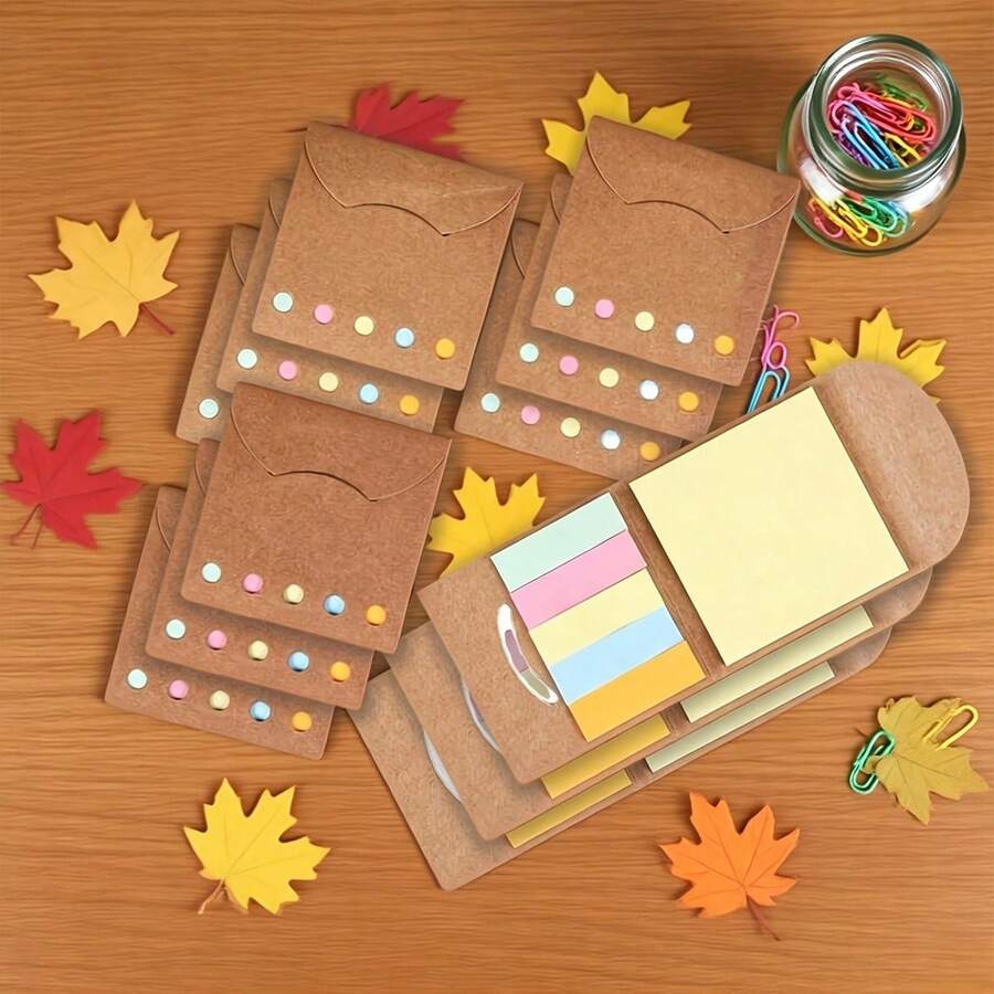 5pcs Portable Kraft Paper Notebook Set, Detachable Memo Notepad, Creative Gift Sticky Notes, Portable Kraft Paper, Note Pad, Student Tearable Memo Sticky Notes - one-size - View 1