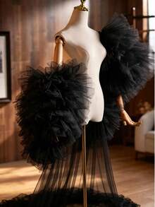 European & American Bride Fashion High-End Versatile Long Shawl Wedding Dress - Black - View 5