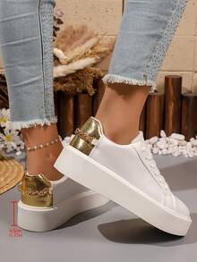 Minimalist Thick Sole White Sneakers Women's Spring Summer New Casual Shoes - White - View 5