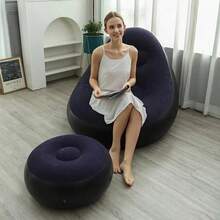 Sofa Lipat Portabel untuk Berkemah di Luar Ruangan dengan Sandaran Kaki, Kursi Bean Bag Tiup, Sofa Lipat Portabel dengan Sandaran Kaki, Kursi Bean Bag Bulat Lembut Lipat, Kursi Santai Multifungsi Satu Lapis untuk Ruang Tamu, Kamar Tidur, Balkon, Kantor, Asrama, Piknik, Sofa Nyaman untuk Hadiah Rumah - Model baru - View 12