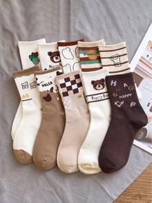 1/5 Pairs Women's Bear Mid-Calf Socks, Soft Comfortable Cute, Personalized Fashionable, Suitable For Home, Commute, Holiday Gift - Multicolor - View 4
