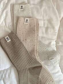 1/4 Pair Women's Solid Color Mid-Calf Socks, Casual, Breathable And Fashionable Women's Ankle Socks And Tights, Warm Winter Socks, Rabbit Pattern Design, Suitable As Christmas Gift. - Multicolor - View 6