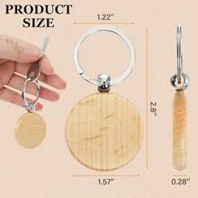 10pcs Wooden Round Keychain Tags Key Labels Rings Creative Small Gifts Handmade Crafts Wooden Keychains - Wood Color - View 5