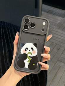 Pc Cute Cartoon Panda Eating Bamboo TPU Phone Case With Large Camera Window Cutout, Printed "CUTE!" Letter Pattern, Slim Matte Surface, Suitable For Daily Use And As A Sweet Gift For Friends, Mom And Bestie, Compatible: Apple11,13,Apple16 Pro Max,Apple17,14 Pro Max,Apple15,14,17 Pro Max,18 Pro Max,Honor400,, - Black - View 4