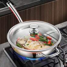 304 Stainless Steel Stir-Fry Pan, Household Cooking Pot, Induction Cooktop Compatible, Gas Stove Universal Flat Bottom Pan - View 2