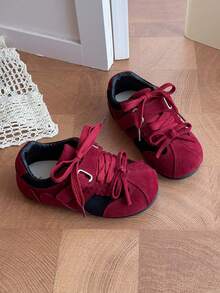 1 Pair Unisex Kids Breathable Soft Sole Anti-Slip Training Shoes, Versatile Fashion Outdoor Casual Sneakers, British Style, Suitable For Spring, Summer, Autumn, Winter, All Seasons Wear - Red - View 5