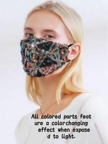 1pc/2pcs Summer Mesh Sequin Hat For Women, Breathable Sun Protection Cap, Fashion Versatile Korean Style Baseball Cap Baseball Cap + Sequin Geometric Pattern Mask, Shiny Party Decorative Mask - Multicolor - View 3