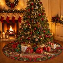 1pc Fireplace Pattern Christmas Tree Skirt, Elegant Color Holiday Decoration, 5 Sizes, Unisex Holiday Gift, Suitable For Home And Party Christmas Home Decor - Fireplace - View 5