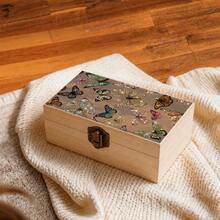 1pc[]Rhinestone Effect Colorful Butterfly Full Print Wooden Jewelry Box, With Metal Clasp, Layered Storage Design, Practical Multi-Functional Organizer Box, Suitable For Vanity Organization/Earring Necklace Storage/Stationery Storage/Collectible Storage/Gift Packaging/Souvenir Storage/Desktop Small Item Sorting, Beautiful And Durable, Modern Minimalist Pastoral Style - Multicolor - View 4
