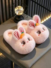 1 Pair Rabbit Girls Slippers Winter Indoor Home Baby Thermal Lined Warm Cute Cartoon Children Slippers Autumn/Winter - Pink - View 4