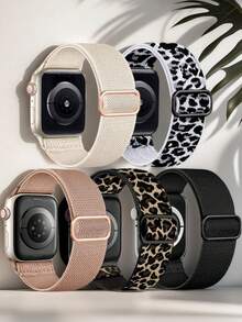 5 Packs Braided Stretchy Nylon Sports Solo Loop Compatible With Apple Watch Band 38mm 40mm 41mm 42mm 44mm 45mm 46mm 49mm Women Men, Boho Leopard Cheetah Pattern Watch Band Compatible With Apple Watch 12 11 10 9 8 7 6 SE 5 4 3 2 1 - Multicolor - View 16