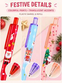 5pcs/20pcs Christmas Themed Retractable Gel Pens With Refills Set, Includes Random 10 Pens And 10 Refills, Suitable For Students' Daily Writing, Journaling, And As Christmas Gifts For Children From Parents - Multicolor - View 5
