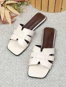Women's Flat Sandals Spring Summer New Versatile Soft Sole Beach Slides Fashion Roman Sandals - White - View 1