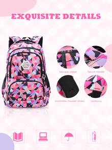 1 Set Plaid Print Backpack, Large Capacity Multi-Compartment Design, Dual Zipper Closure, Suitable For Daily Use And Travel - A - View 5