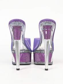 European & American Sexy Fashion Nightclub Car Model Platform Transparent Crystal Chunky Heel Sandals - Purple - View 6