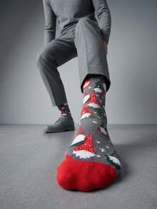 Men's Mid-Calf Socks, Warm Autumn/Winter Style; Cute Christmas Elf And Snowflake Holiday Pattern, Couple Exclusive Christmas Theme Mid-Calf Socks, Suitable For Holiday Outfits (1/3/5 Pairs) - Multicolor - View 2