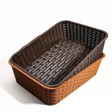 2pcs Multi-Purpose Storage Baskets, Woven-Style Plastic Baskets, Supermarket Display Baskets, Bathroom Clutter Storage Baskets, Jewelry Storage Baskets, Shower Caddy Storage Baskets - Multicolor - View 5